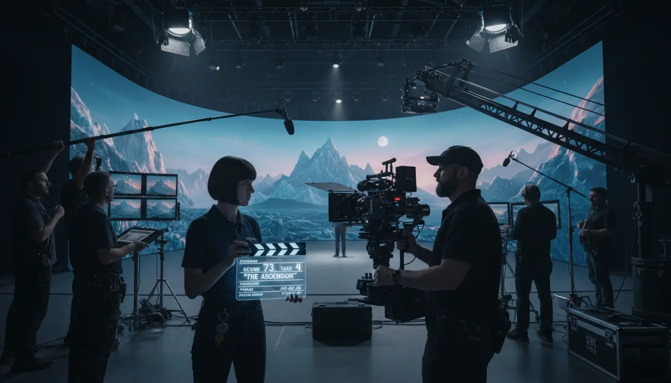 مشهد من كواليس تصوير مسلسل درامي حديث يوضح فريق العمل والمعدات السينمائية التي تعكس حجم ميزانيات الإنتاج في عام 2026.