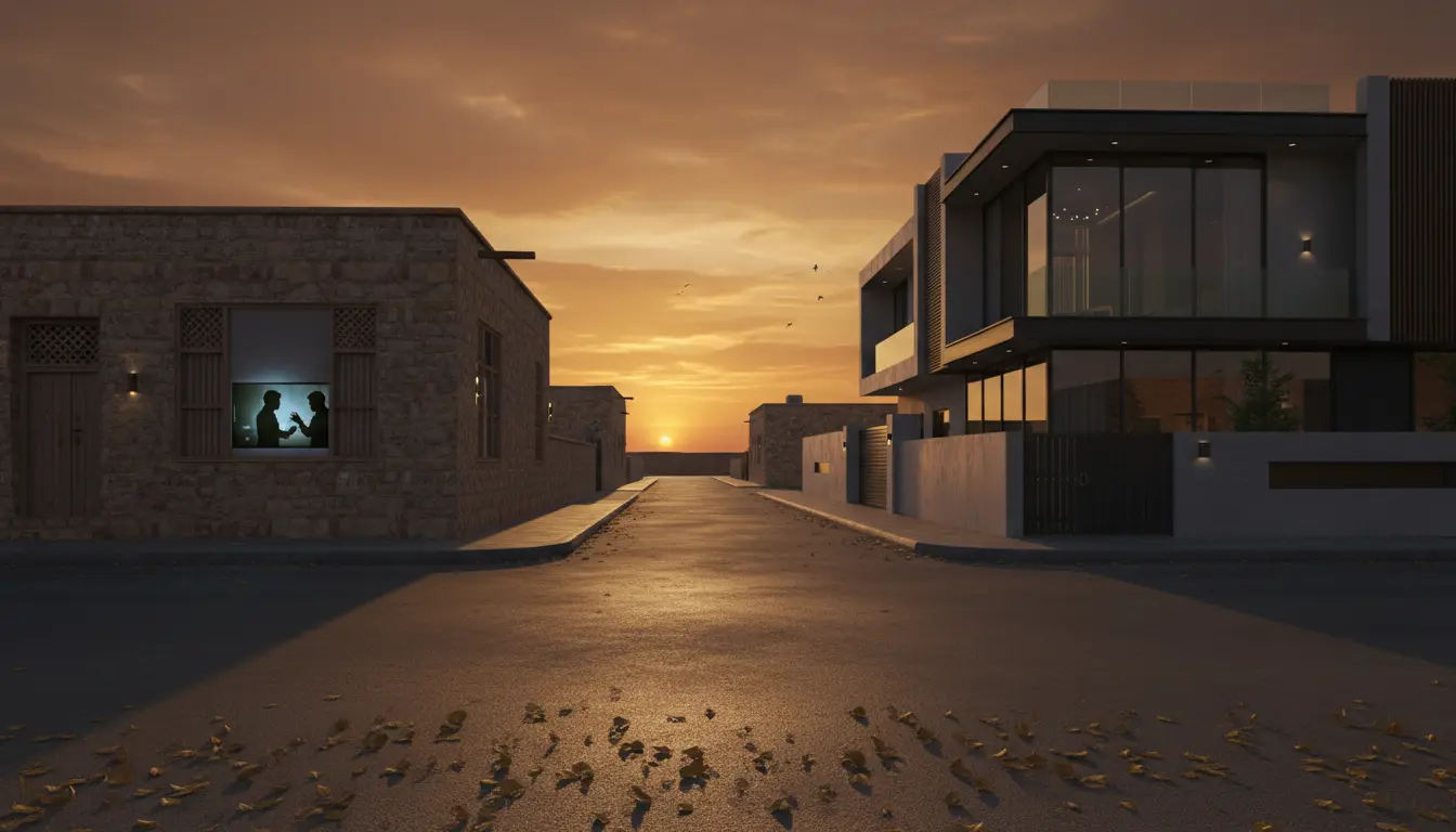 مشهد درامي يعبر عن قصة مسلسل خريف القلب مع أجواء عائلية وصراعات إنسانية في إطار اجتماعي سعودي