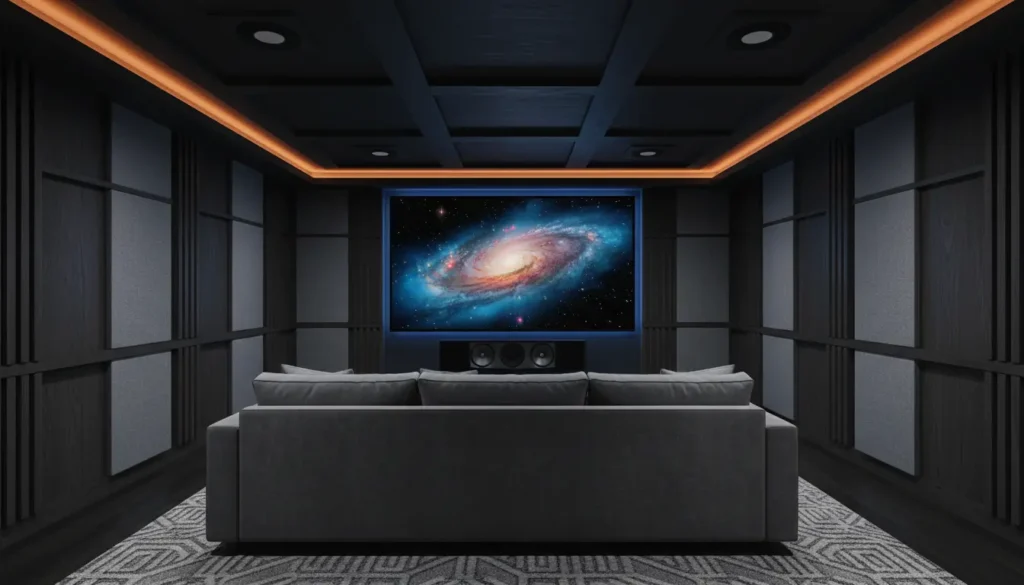 نظام صوت محيطي Dolby Atmos في غرفة منزلية بتجهيز احترافي