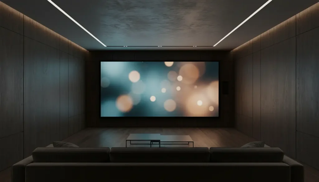 صورة سينمائية تعبر عن تجربة مشاهدة مسلسلات آبل تي في بلس المتميزة في عام 2026 داخل بيئة مشاهدة منزلية راقية