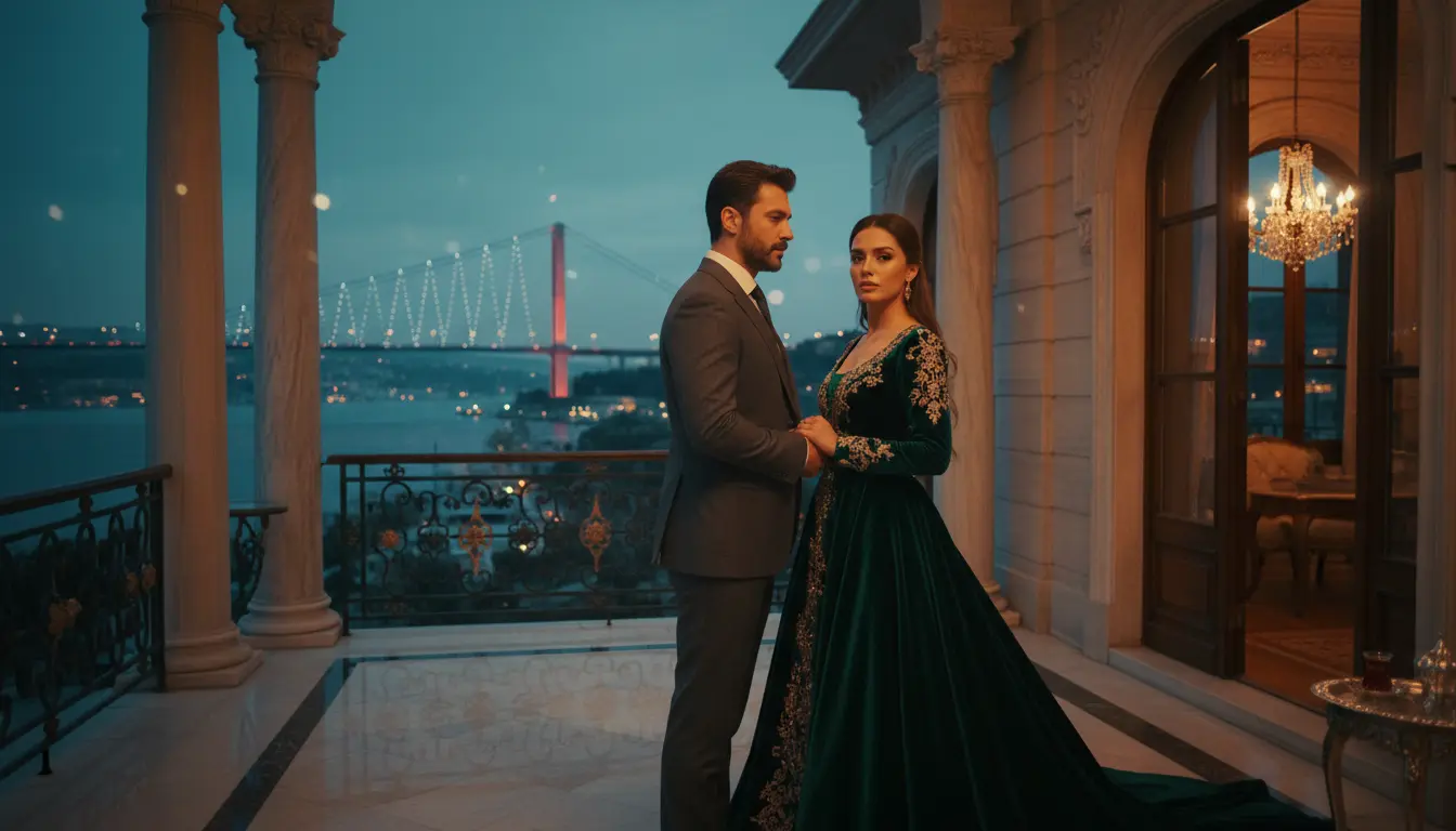 مشهد درامي تعبيري لمسلسلات تركية مدبلجة طويلة تعكس العلاقات العائلية والصراعات الاجتماعية