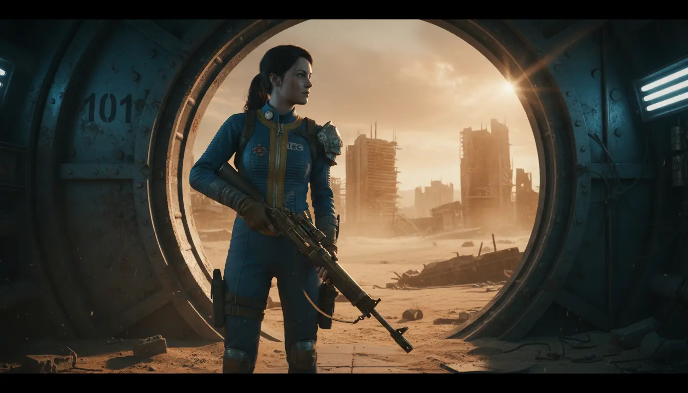 مشهد سينمائي لعالم ما بعد الدمار يعكس أجواء مسلسل Fallout الموسم الجديد وتوتر البقاء