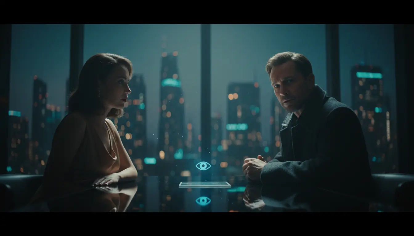 عين بشرية تنعكس داخلها مدينة ليلية غامضة تعكس أجواء مسلسل عين سحرية 9 النفسية