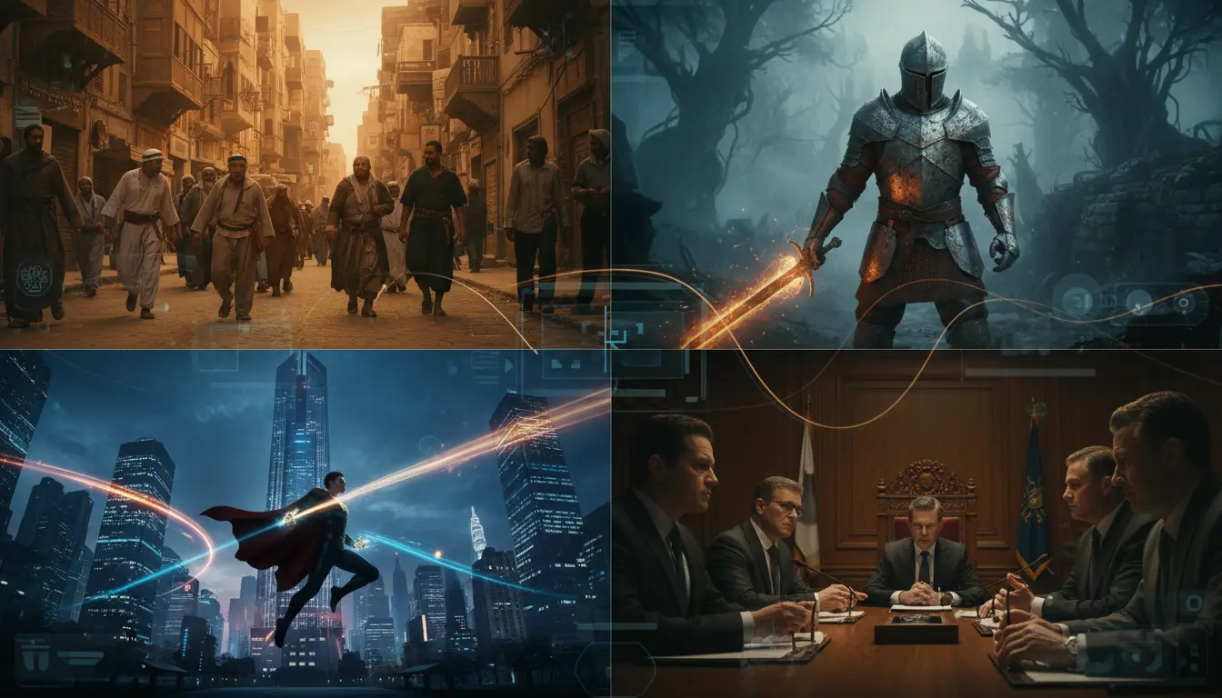 تصوير سينمائي لمجموعة من أفضل المسلسلات لعام 2026، يجمع بين الدراما العربية والفانتازيا والأكشن والقضايا الاجتماعية في مشاهد متنوعة