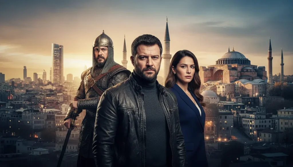 شخصيات درامية متنوعة تمثل مسلسلات تركية من الأكشن والغموض والتاريخ