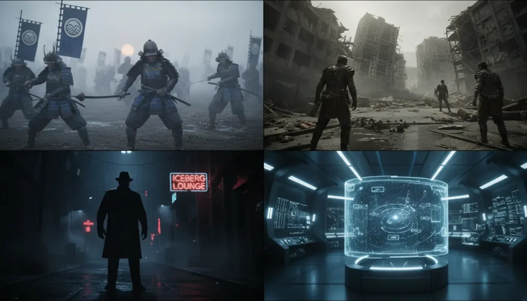 مشهد سينمائي يجمع عوالم مختلفة من المسلسلات الحديثة مثل الدراما التاريخية والخيال العلمي والجريمة