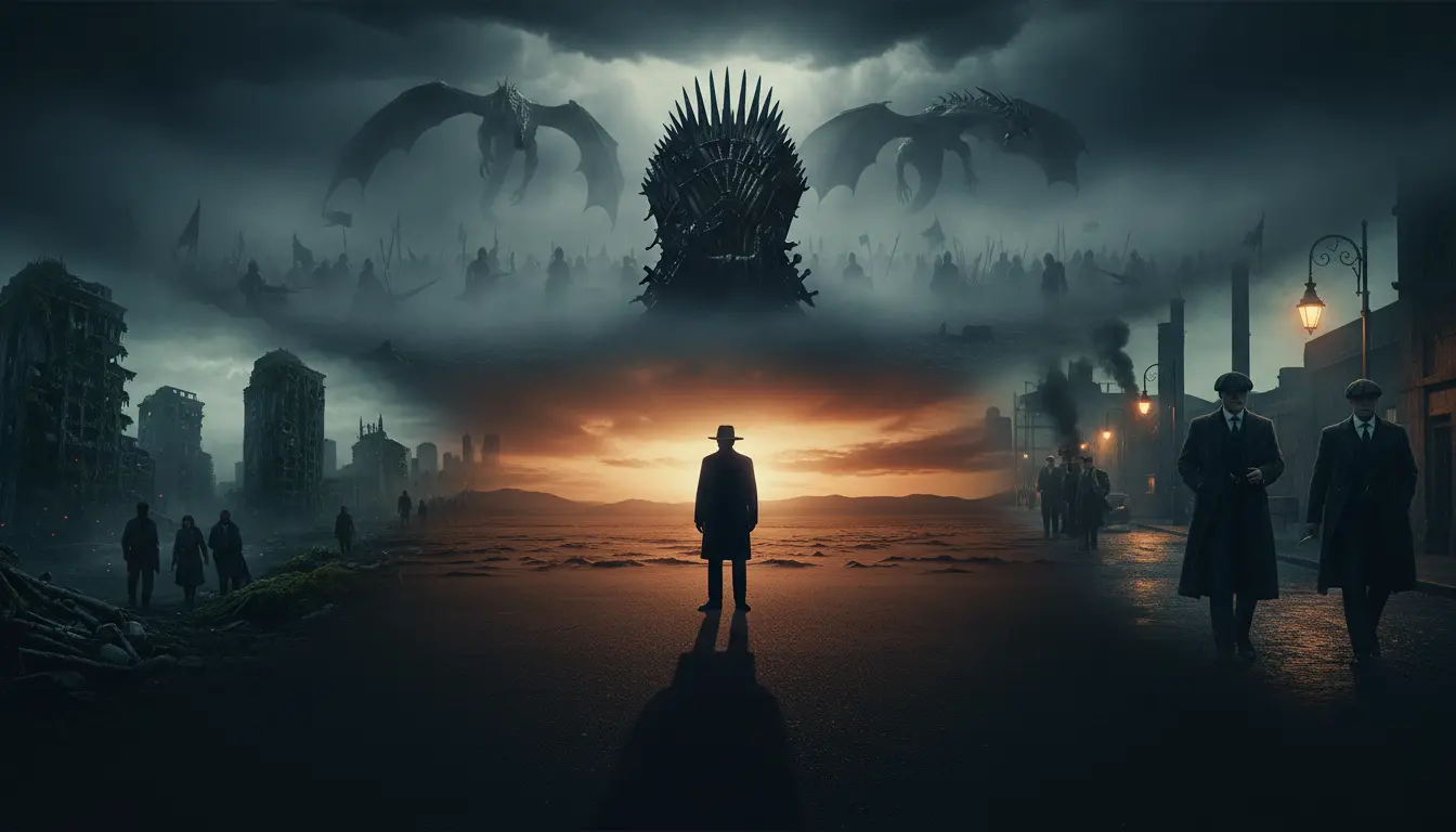 تصميم سينمائي يجمع أشهر المسلسلات الأجنبية مثل الفنتازيا والعصابات ودراما البقاء في مشهد درامي واحد