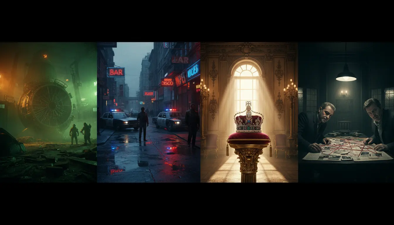 تصميم سينمائي يجسد مسلسلات أجنبية مستوحاة من أحداث حقيقية مثل الكوارث التاريخية والجريمة والسياسة