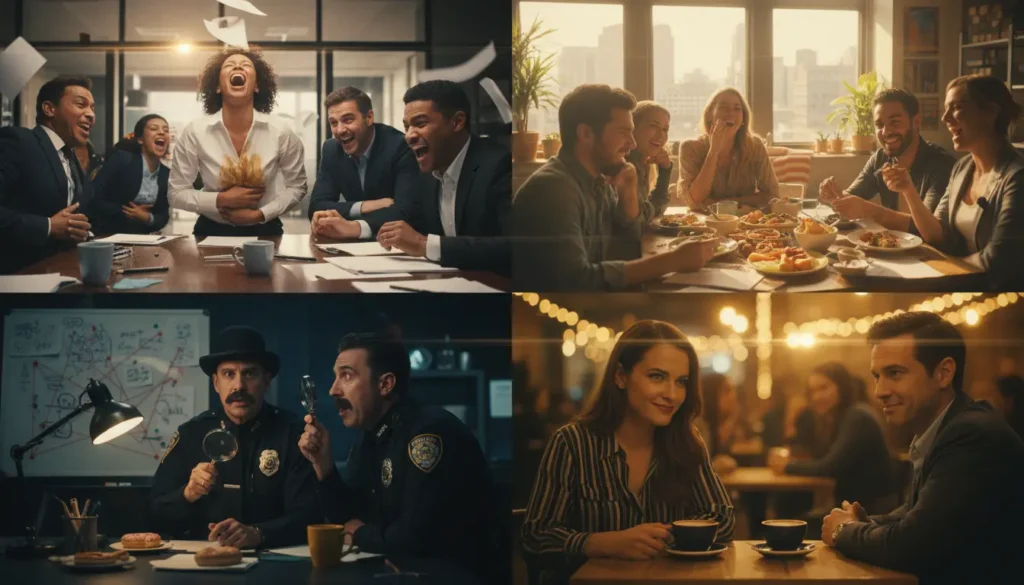 مشهد كوميدي يجمع لقطات مضحكة من مسلسلات عالمية مليئة بالمواقف الساخرة