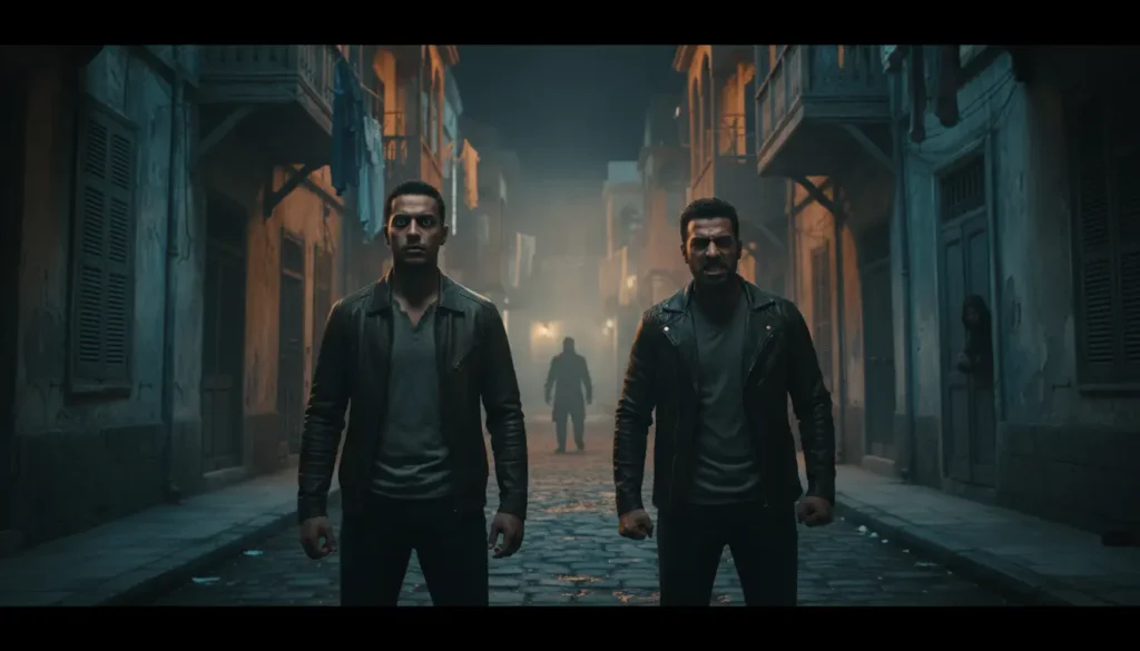 مشهد درامي في حارة شعبية يجسد أبطال مسلسل العتاولة وصراعاتهم