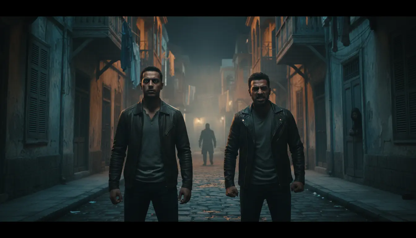 مشهد درامي في حارة شعبية يجسد أبطال مسلسل العتاولة وصراعاتهم