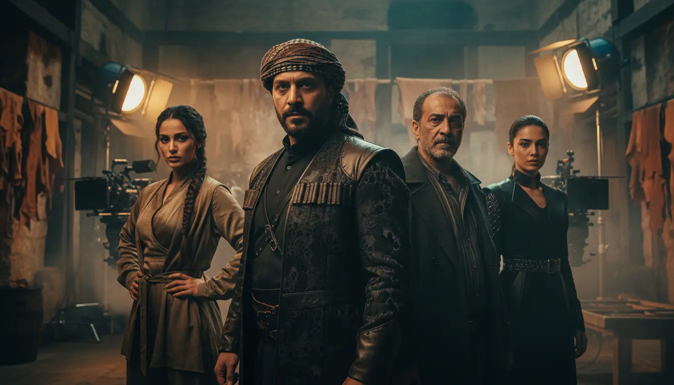 كواليس تصوير مسلسل درامي سوري مع ممثلين وطاقم إنتاج داخل موقع تصوير احترافي