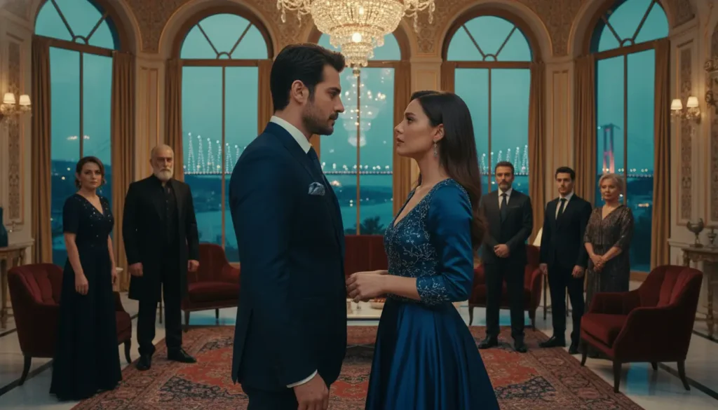 مشهد درامي مستوحى من مسلسلات تركية متنوعة في 2026 بأجواء رومانسية ومشوقة