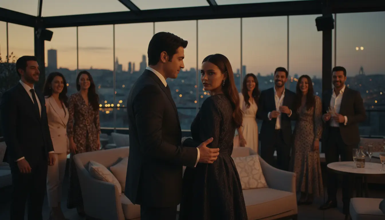 مشهد درامي حديث مستوحى من مسلسلات تركية قصيرة في 2026 بأجواء سريعة وممتعة